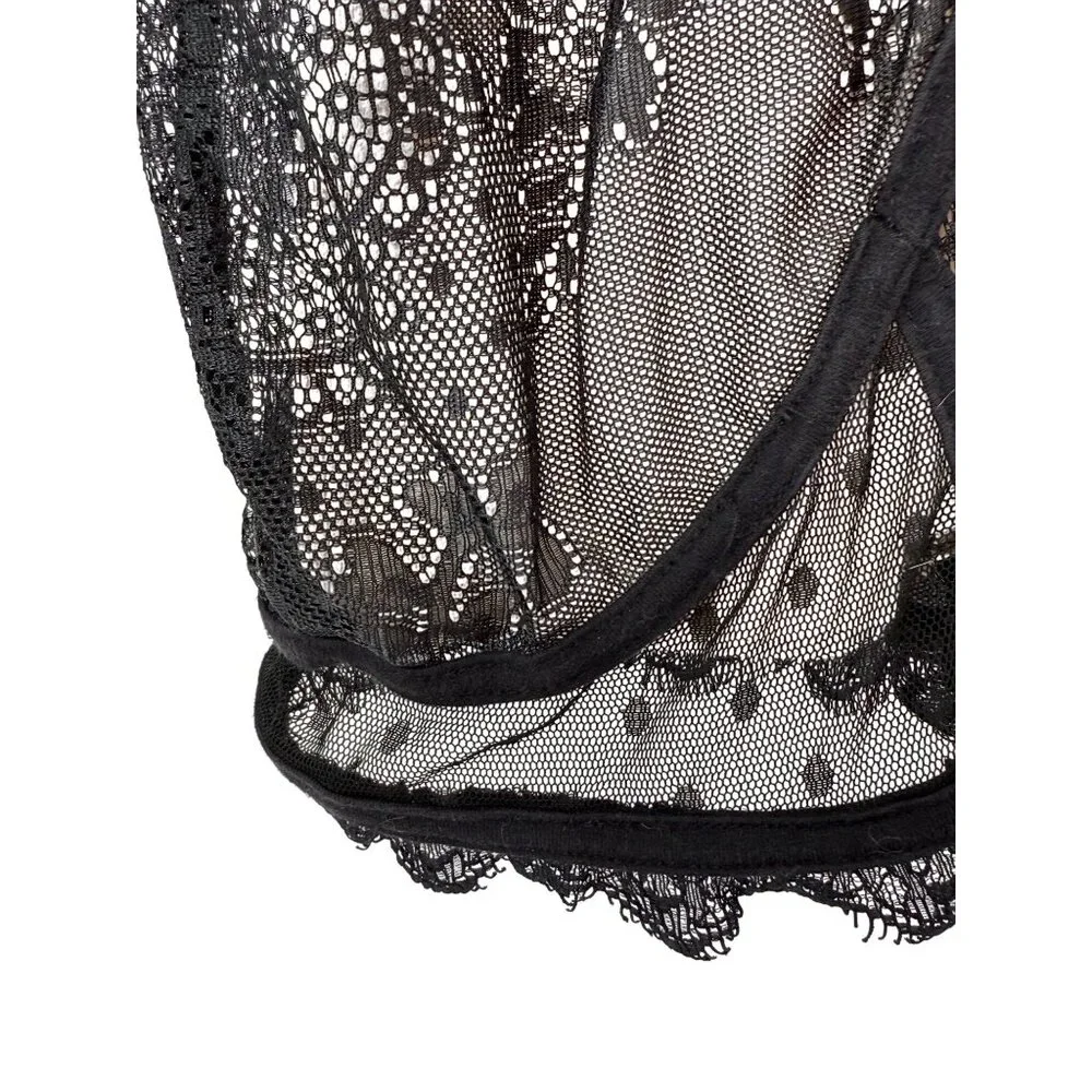 Vintage Bebe Nude & Black Lace Corset Style Mini Dress XS| Femme Fatale Coquette - Picture 11 of 16